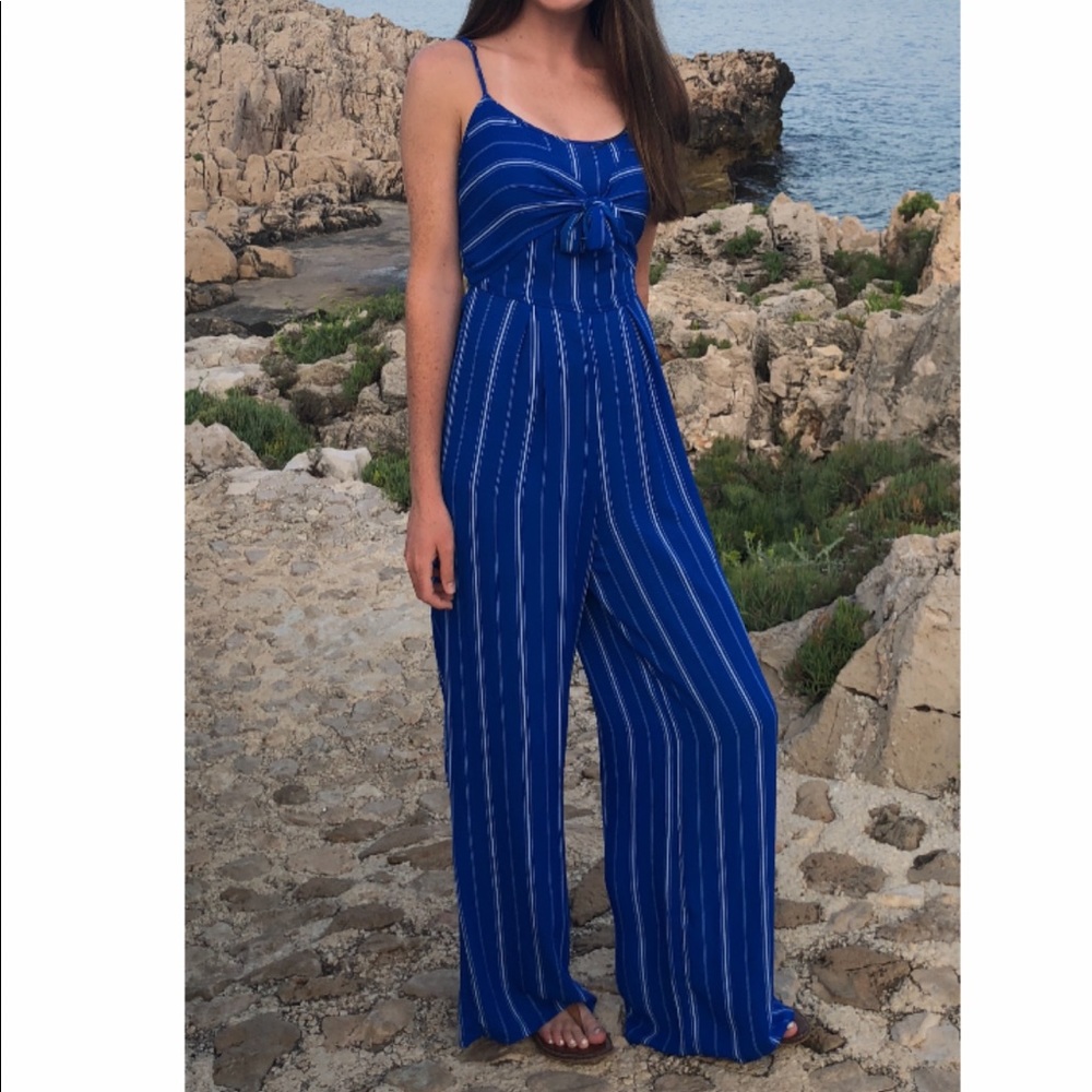 Blue Striped Front Tie Jumpsuit **Bought in France